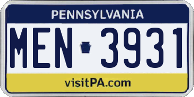 PA license plate MEN3931