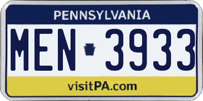 PA license plate MEN3933