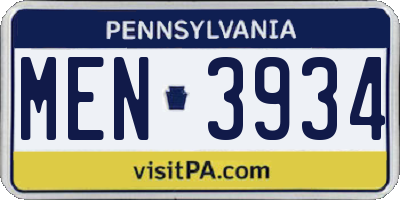 PA license plate MEN3934