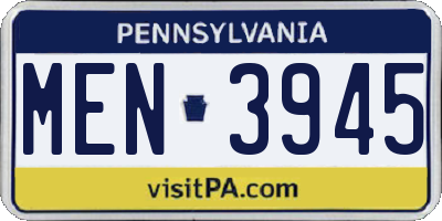 PA license plate MEN3945