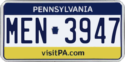 PA license plate MEN3947