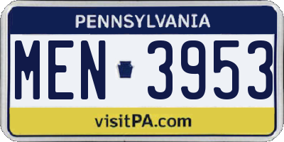 PA license plate MEN3953