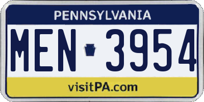 PA license plate MEN3954