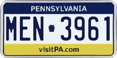 PA license plate MEN3961