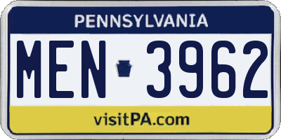 PA license plate MEN3962