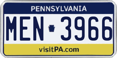 PA license plate MEN3966