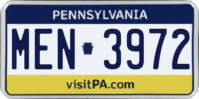 PA license plate MEN3972