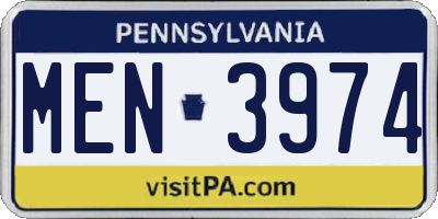 PA license plate MEN3974