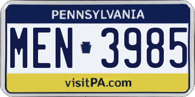 PA license plate MEN3985