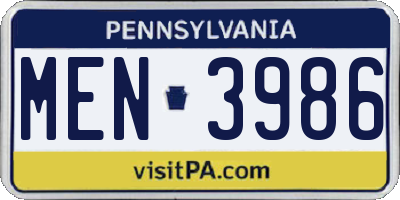 PA license plate MEN3986