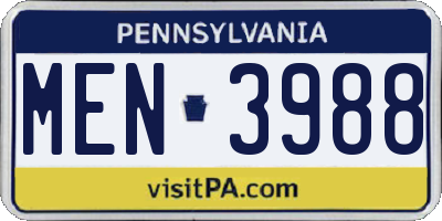 PA license plate MEN3988