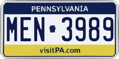 PA license plate MEN3989