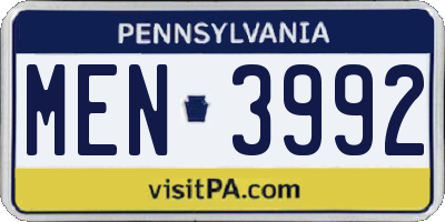 PA license plate MEN3992