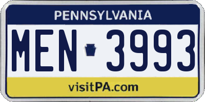 PA license plate MEN3993