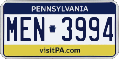 PA license plate MEN3994