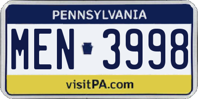 PA license plate MEN3998
