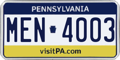 PA license plate MEN4003