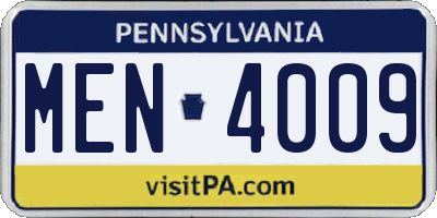 PA license plate MEN4009