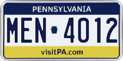 PA license plate MEN4012
