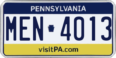 PA license plate MEN4013