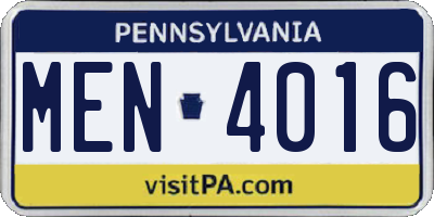 PA license plate MEN4016