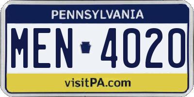 PA license plate MEN4020