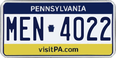 PA license plate MEN4022