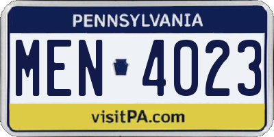PA license plate MEN4023