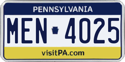 PA license plate MEN4025