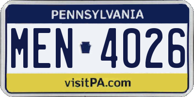 PA license plate MEN4026