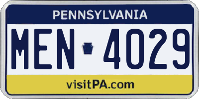 PA license plate MEN4029