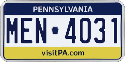 PA license plate MEN4031
