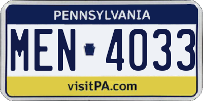 PA license plate MEN4033