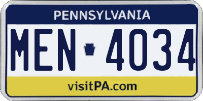 PA license plate MEN4034