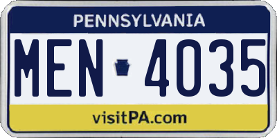 PA license plate MEN4035