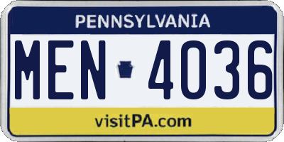 PA license plate MEN4036