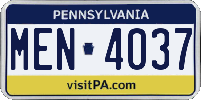 PA license plate MEN4037