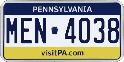 PA license plate MEN4038