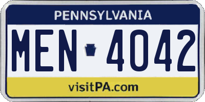 PA license plate MEN4042