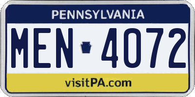 PA license plate MEN4072
