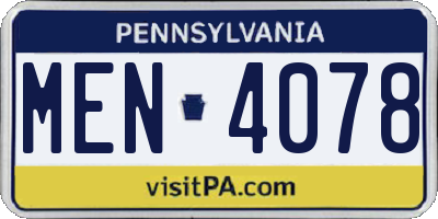 PA license plate MEN4078