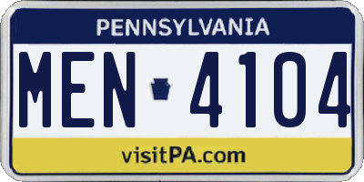 PA license plate MEN4104