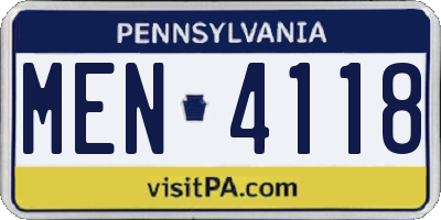 PA license plate MEN4118