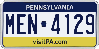 PA license plate MEN4129