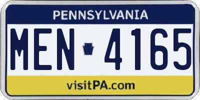 PA license plate MEN4165