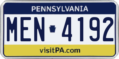 PA license plate MEN4192