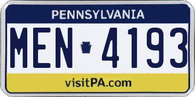 PA license plate MEN4193