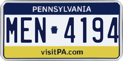 PA license plate MEN4194