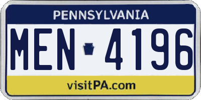 PA license plate MEN4196
