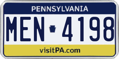 PA license plate MEN4198